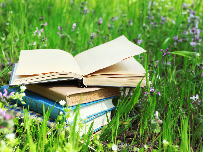 books in the grass